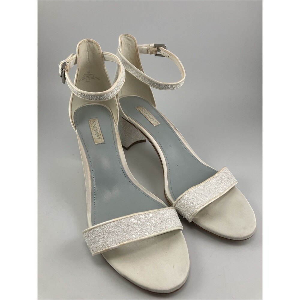 Nine West Women’s Pruce, White Ankle Strap Sandals, Size 10M